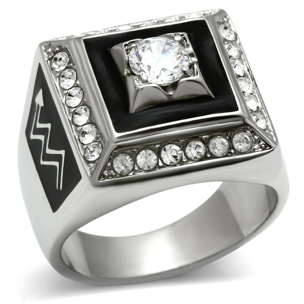 TK493 - High polished (no plating) Stainless Steel Ring with AAA Grade CZ  in Clear-0