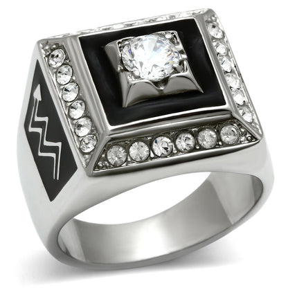 TK493 - High polished (no plating) Stainless Steel Ring with AAA Grade CZ  in Clear-0
