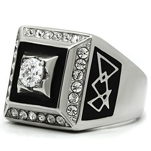 TK493 - High polished (no plating) Stainless Steel Ring with AAA Grade CZ  in Clear-3