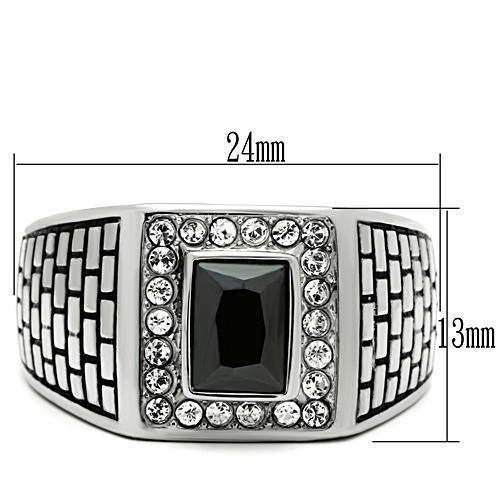 TK494 - High polished (no plating) Stainless Steel Ring with AAA Grade CZ  in Jet-1