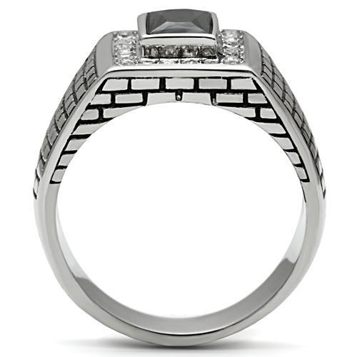 TK494 - High polished (no plating) Stainless Steel Ring with AAA Grade CZ  in Jet-2