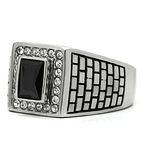 TK494 - High polished (no plating) Stainless Steel Ring with AAA Grade CZ  in Jet-3
