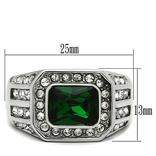TK495 - High polished (no plating) Stainless Steel Ring with Synthetic Synthetic Glass in Emerald-1