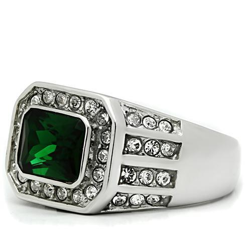 TK495 - High polished (no plating) Stainless Steel Ring with Synthetic Synthetic Glass in Emerald-3