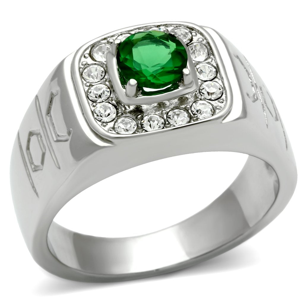 TK496 - High polished (no plating) Stainless Steel Ring with Synthetic Synthetic Glass in Emerald-0