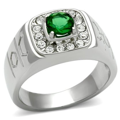TK496 - High polished (no plating) Stainless Steel Ring with Synthetic Synthetic Glass in Emerald-0