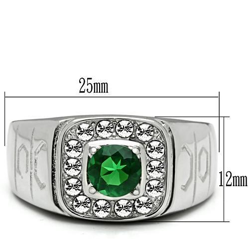 TK496 - High polished (no plating) Stainless Steel Ring with Synthetic Synthetic Glass in Emerald-1