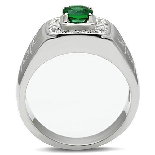 TK496 - High polished (no plating) Stainless Steel Ring with Synthetic Synthetic Glass in Emerald-2