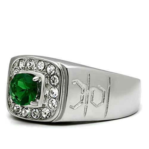 TK496 - High polished (no plating) Stainless Steel Ring with Synthetic Synthetic Glass in Emerald-3