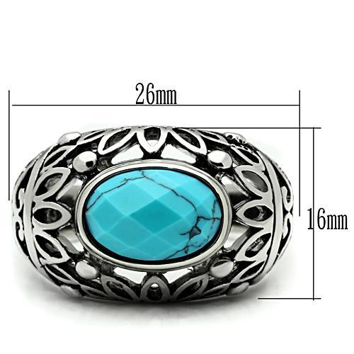 TK498 - High polished (no plating) Stainless Steel Ring with Synthetic Turquoise in Sea Blue-1