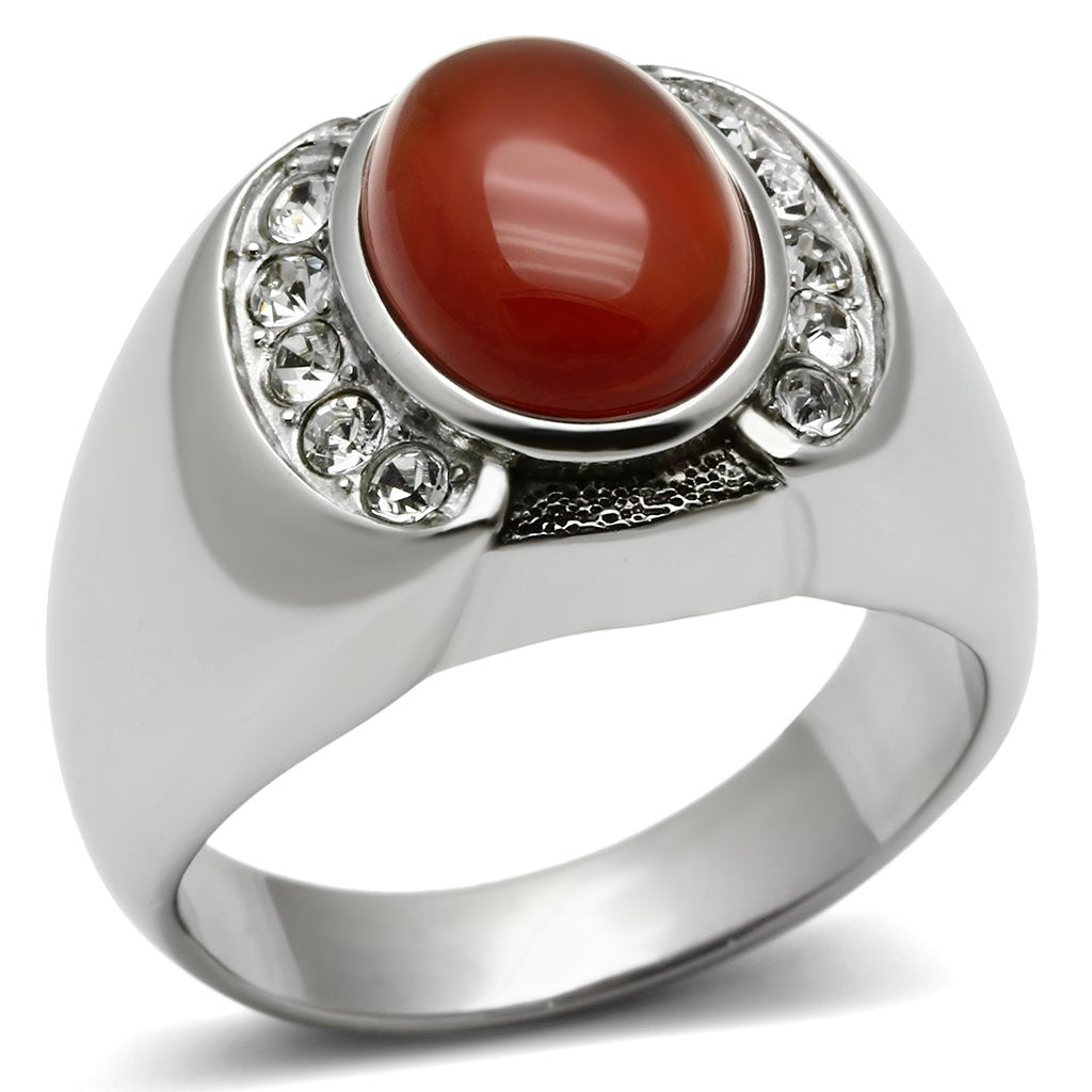 TK499 - High polished (no plating) Stainless Steel Ring with Semi-Precious Onyx in Siam-0