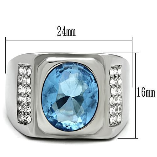 TK500 - High polished (no plating) Stainless Steel Ring with Synthetic Synthetic Glass in Light Sapphire-1