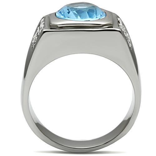 TK500 - High polished (no plating) Stainless Steel Ring with Synthetic Synthetic Glass in Light Sapphire-2