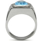 TK500 - High polished (no plating) Stainless Steel Ring with Synthetic Synthetic Glass in Light Sapphire-2
