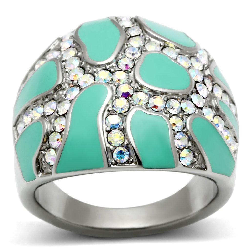 TK507 - High polished (no plating) Stainless Steel Ring with Top Grade Crystal  in Aurora Borealis (Rainbow Effect)-0