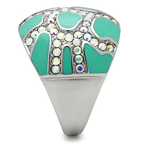 TK507 - High polished (no plating) Stainless Steel Ring with Top Grade Crystal  in Aurora Borealis (Rainbow Effect)-3