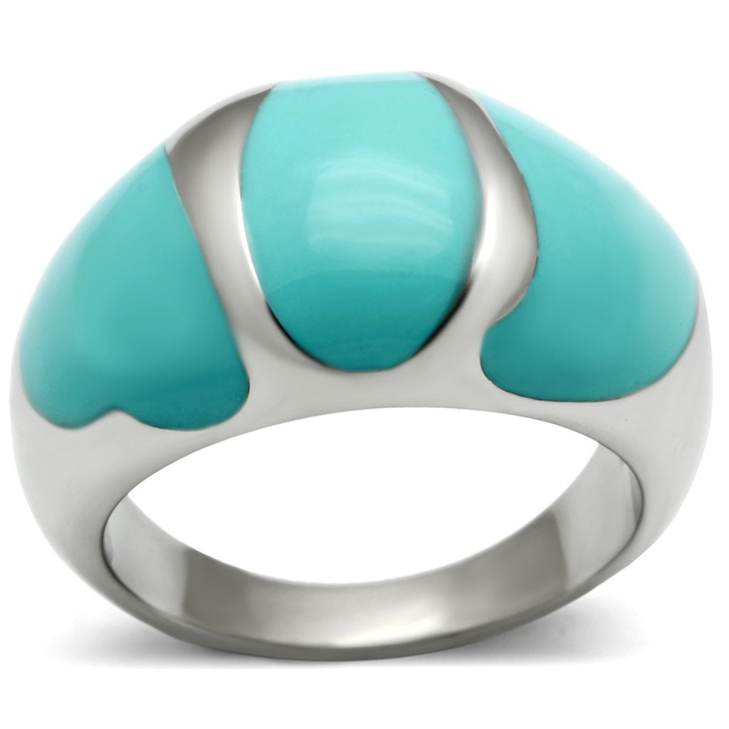 TK509 - High polished (no plating) Stainless Steel Ring with Epoxy  in Turquoise-0