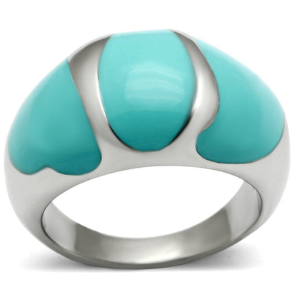 TK509 - High polished (no plating) Stainless Steel Ring with Epoxy  in Turquoise-0