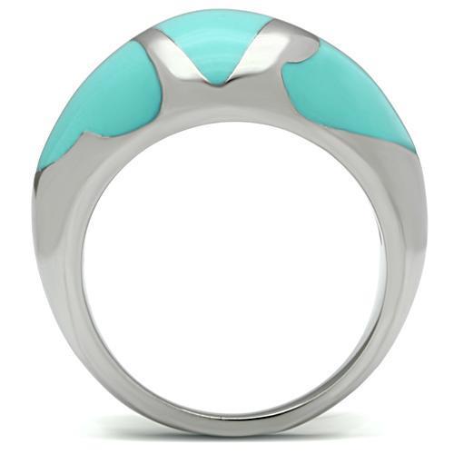 TK509 - High polished (no plating) Stainless Steel Ring with Epoxy  in Turquoise-2
