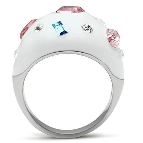 TK512 - High polished (no plating) Stainless Steel Ring with Top Grade Crystal  in Multi Color-2
