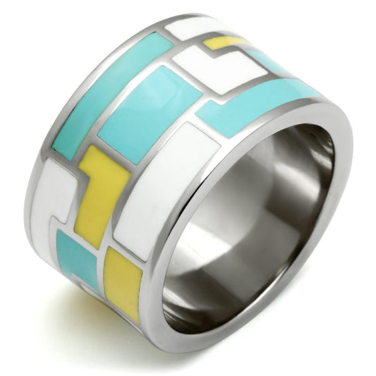 TK514 - High polished (no plating) Stainless Steel Ring with Epoxy  in Multi Color-0