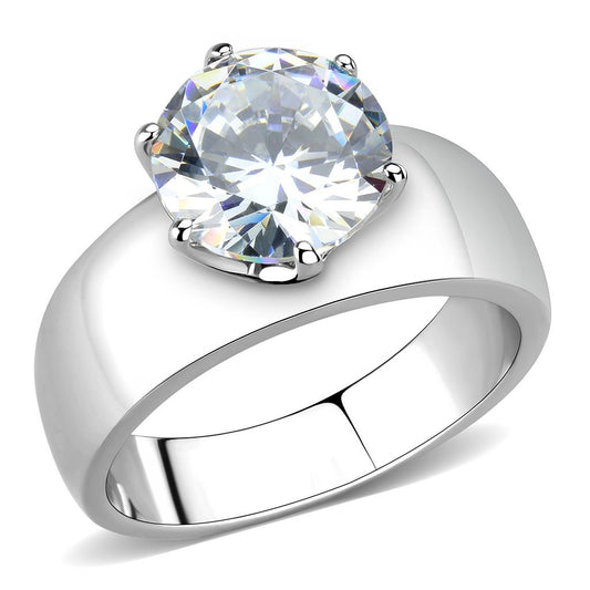 TK52004 - High polished (no plating) Stainless Steel Ring with AAA Grade CZ  in Clear-0