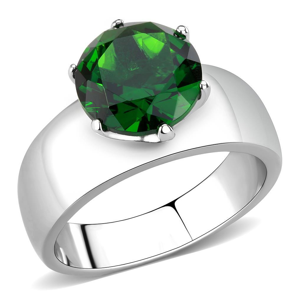 TK52005 - High polished (no plating) Stainless Steel Ring with Synthetic Synthetic Glass in Emerald-0