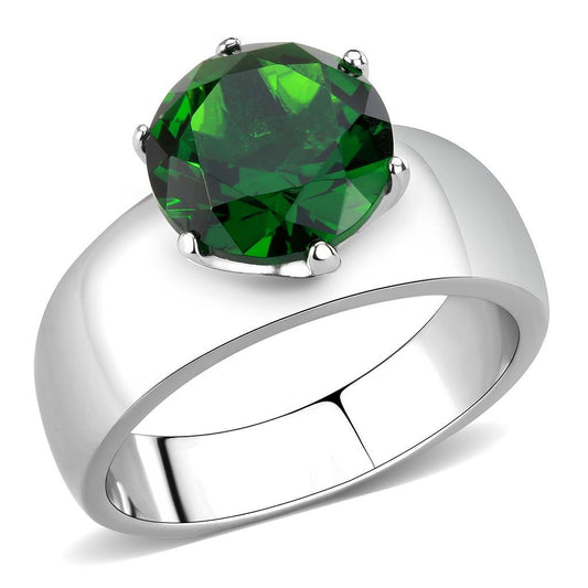 TK52005 - High polished (no plating) Stainless Steel Ring with Synthetic Synthetic Glass in Emerald-0