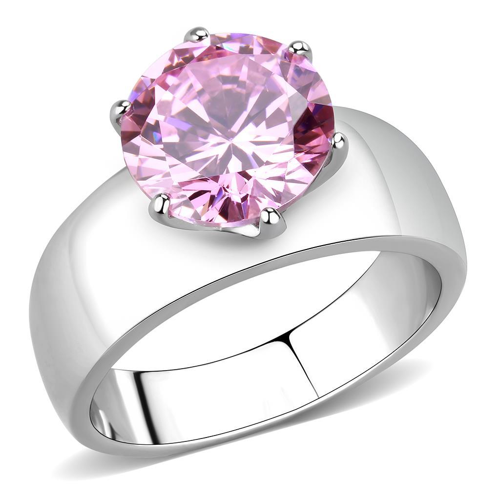 TK52010 - High polished (no plating) Stainless Steel Ring with AAA Grade CZ  in Rose-0