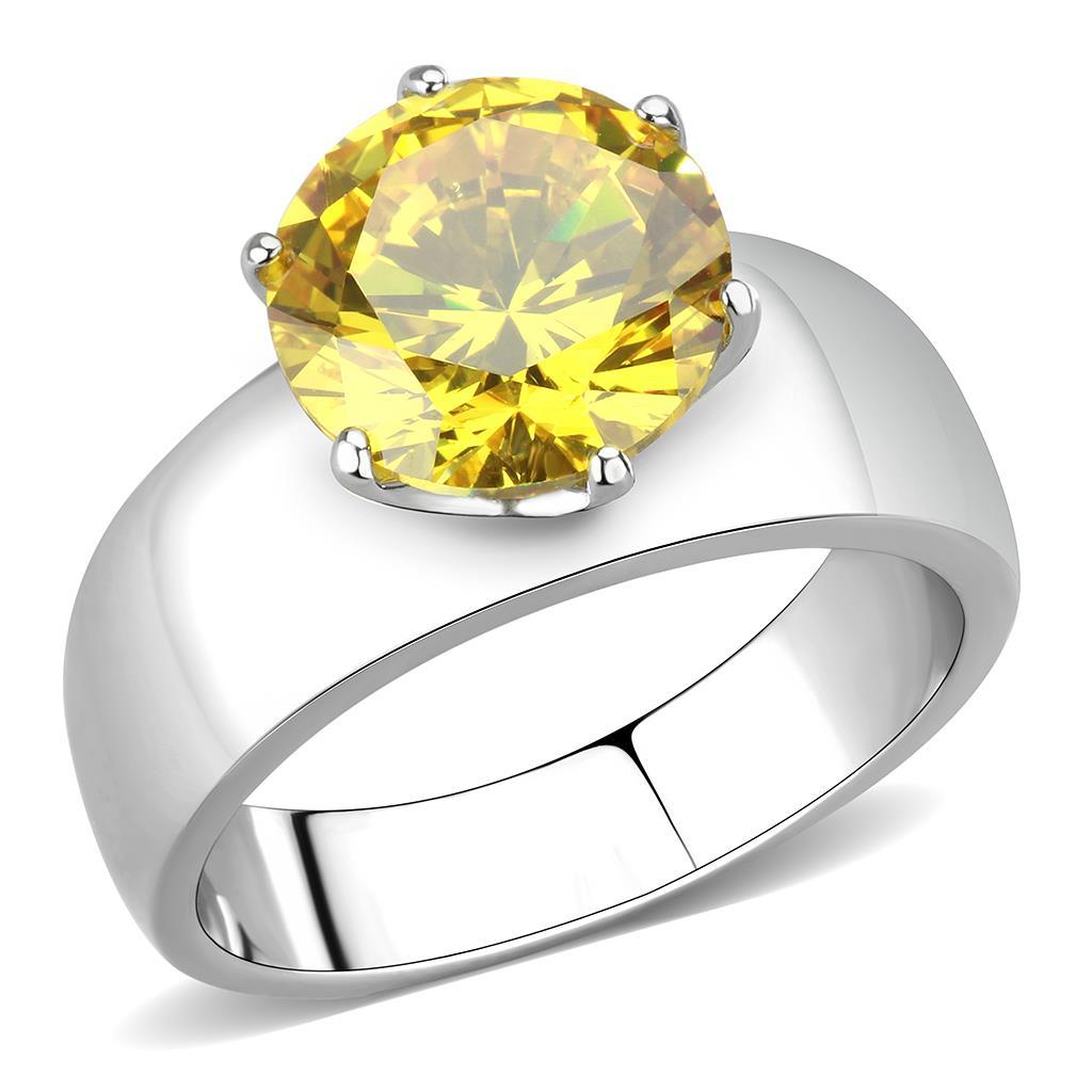 TK52011 - High polished (no plating) Stainless Steel Ring with AAA Grade CZ  in Topaz-0