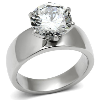 TK520 - High polished (no plating) Stainless Steel Ring with AAA Grade CZ  in Clear-0