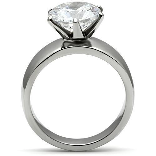 TK520 - High polished (no plating) Stainless Steel Ring with AAA Grade CZ  in Clear-2