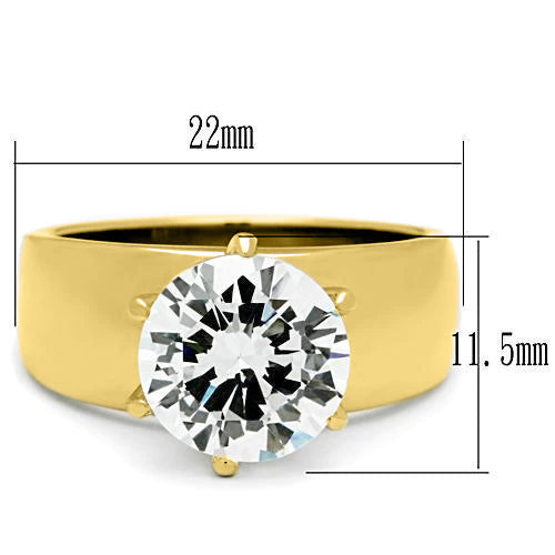 TK520G - Ion Gold Plating Stainless Steel Ring with AAA Grade CZ  in Clear-1