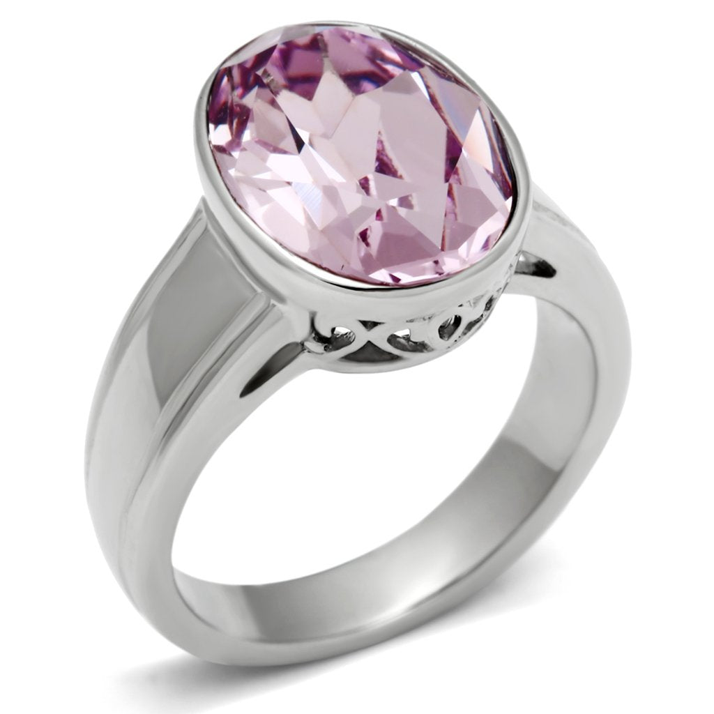TK522 - High polished (no plating) Stainless Steel Ring with Top Grade Crystal  in Light Amethyst-0
