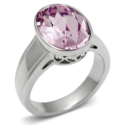 TK522 - High polished (no plating) Stainless Steel Ring with Top Grade Crystal  in Light Amethyst-0