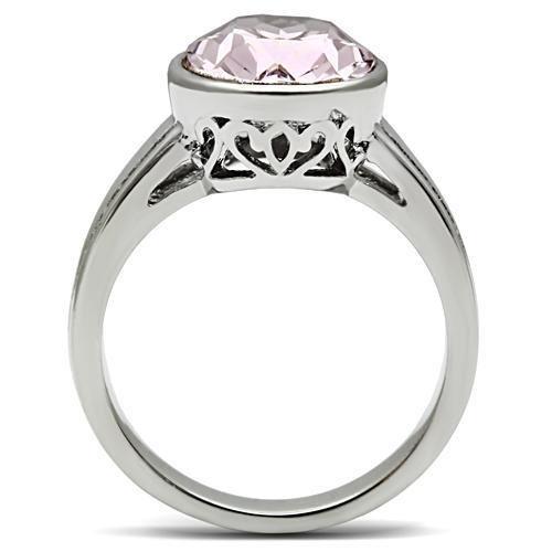 TK522 - High polished (no plating) Stainless Steel Ring with Top Grade Crystal  in Light Amethyst-2