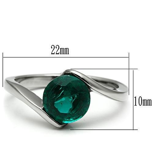 TK523 - High polished (no plating) Stainless Steel Ring with Synthetic Synthetic Glass in Blue Zircon-1