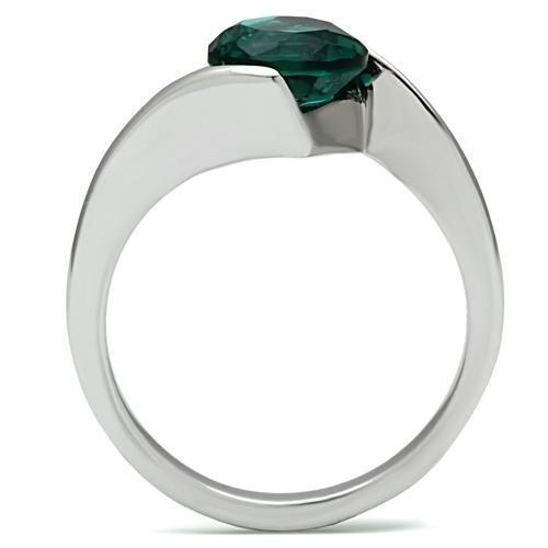 TK523 - High polished (no plating) Stainless Steel Ring with Synthetic Synthetic Glass in Blue Zircon-2