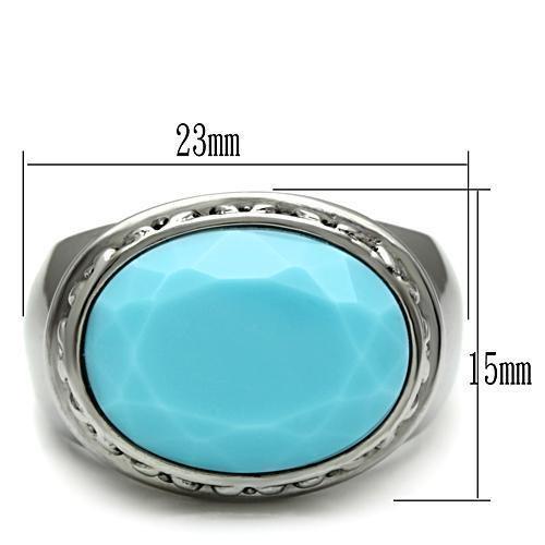 TK525 - High polished (no plating) Stainless Steel Ring with Synthetic Synthetic Glass in Sea Blue-1