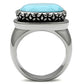 TK525 - High polished (no plating) Stainless Steel Ring with Synthetic Synthetic Glass in Sea Blue-2