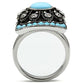 TK526 - High polished (no plating) Stainless Steel Ring with Synthetic Synthetic Glass in Sea Blue-2