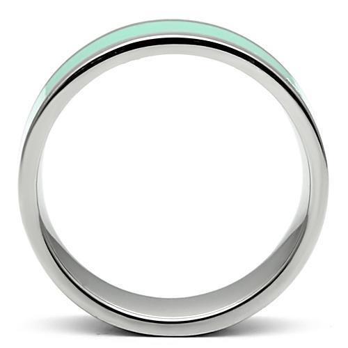 TK542 - High polished (no plating) Stainless Steel Ring with Epoxy  in Aquamarine-2
