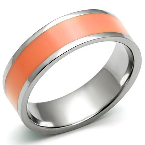 TK544 - High polished (no plating) Stainless Steel Ring with Epoxy  in Orange-0
