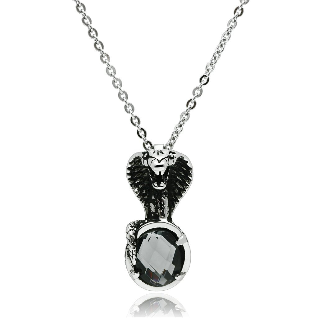 TK552 - High polished (no plating) Stainless Steel Necklace with Synthetic Acrylic in Jet-0