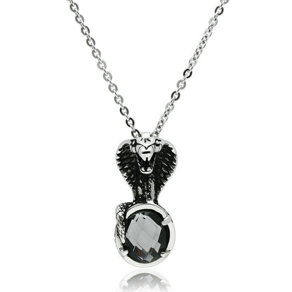 TK552 - High polished (no plating) Stainless Steel Necklace with Synthetic Acrylic in Jet-0