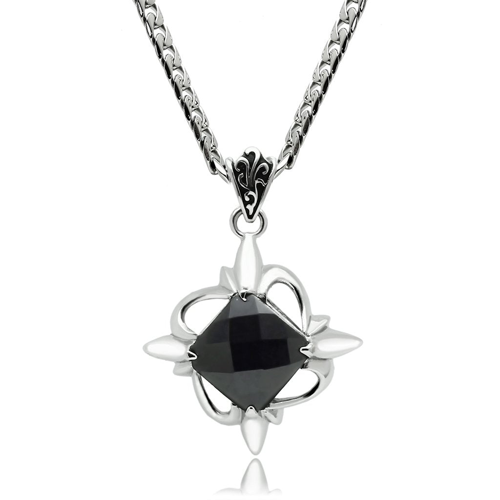 TK560 - High polished (no plating) Stainless Steel Chain Pendant with Synthetic Onyx in Jet-0