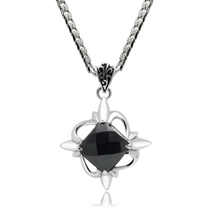 TK560 - High polished (no plating) Stainless Steel Chain Pendant with Synthetic Onyx in Jet-0