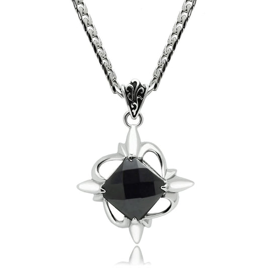 TK560 - High polished (no plating) Stainless Steel Chain Pendant with Synthetic Onyx in Jet-0