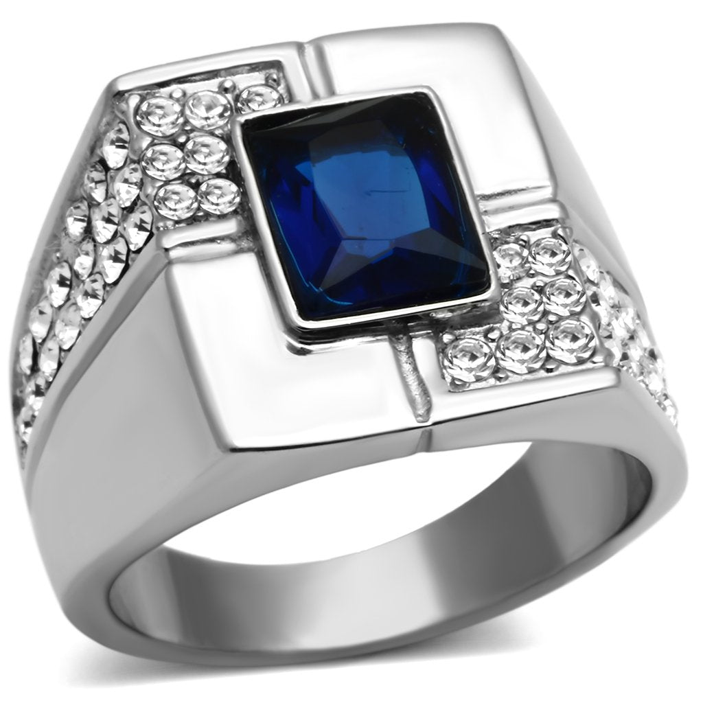 TK587 - High polished (no plating) Stainless Steel Ring with Synthetic Synthetic Glass in Montana-0