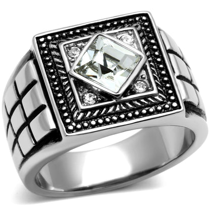 TK589 - High polished (no plating) Stainless Steel Ring with Top Grade Crystal  in Clear-0